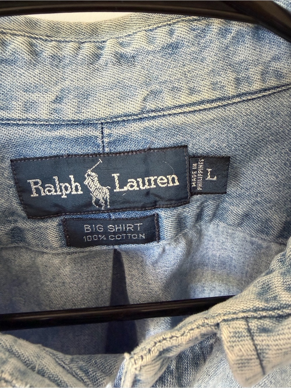 Vintage 90s Polo Ralph Lauren "The Big Shirt" Denim Button Down Mens SZ L - Picture 2 of 8
